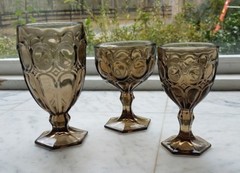 Fostoria Moonstone Taupe (Brown) Stemmed Goblets Glasses-Wine-Iced Tea-Champagne