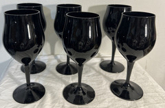 Vintage Set Of 6 Crystal Black Elegance Amethyst Wine Glasses Goblets 6 inches