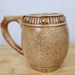 Vintage Ceramic Relief Beer Stein Mug «Good Health» Cavalier Musician Brown 4.5″