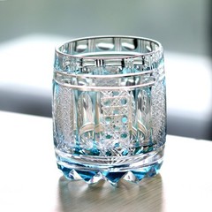 Sky Blue Rock Whisky Glass Hand Carved Diamond Pattern Edo Kiriko Glass 310ml