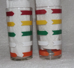 Jelly Jar Glasses Bands Red Yellow Green White Orange Set of 2 Lot OO
