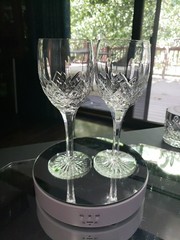 (2) Wine Claret Glass 7-3/4″ Goblet, Cut Crystal Edinburgh Montrose Signed READ