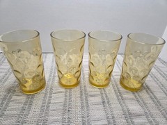 Hazel Atlas Amber El Dorado Optic Dot Coin Tumbler Glasses MCM Set Of 4