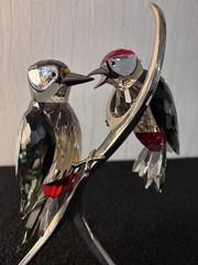 Pair Of Black Birds Perched On Swarovski Crystal Branch