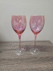 Cranberry Royal Gallery Etched Crystal 8.5″ Wine Glasses- Set Of 2