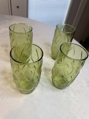 1970s Anchor Hocking Madrid Tumblers 4pc Avocado Green Vintage 12 oz