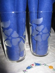 Pair Vintage FEDERAL GLASS ETCHED Frosted TUMBLER Water Glass FLOWER DOGWOOD VGC