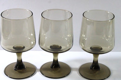 3 Libbey Tawny Accent 10 Oz Wine Glasses Set Vintage 6″ Smoke Brown Retro