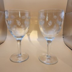 Standard Glass Co Criss Cross & Punties Etched Tall Pair of Water Goblets #112