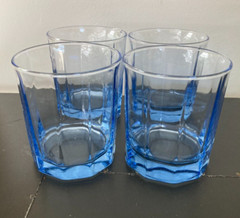 4 VTG Anchor Hocking Reflections Blue Essex 10 Panel On the Rocks Juice Glasses