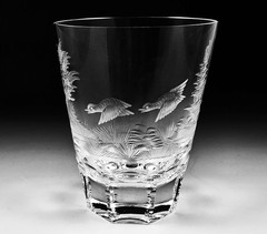 12 Josephinenhutte Sieglinde Whiskey Tumbler Glass Set Wildlife Engravings 1950s