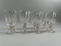 Set of 8 Murano Venetian Gold Flake Ball Stem Water Goblets 6″ Handblown
