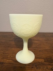 VTG Fenton Custard Satin 6.75″H Persian Medallion Chalice/Goblet Uv Reactive