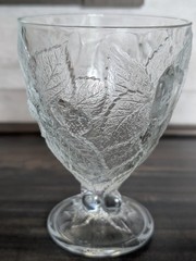 2 Pasabahce Fruit Embossed Heavy Pressed Glass Water Goblets Made In Turkey
