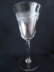 Elegant Clear Grey Cut Laurel Leaf 10 oz Water Goblet Unknown Maker (UNK 9192?)