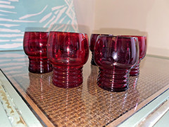 Set of 6 Imperial Glass SHAEFFER #451 Ruby Red Platinum 2 oz Flat Tumblers