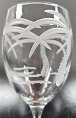 3) Rolf Glass Palm Tree All Purpose Wine Set Elegant Clear Cut Etch Stemware Lot