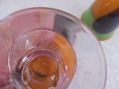 Robinson Scott 2005-Studio Art Glass-Orange Purple Green-Signed-Set of 2 Goblets