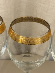 Vintage MCM Crystal Wine Glasses 24k Gold Filigree 6.5” Set of 4 – Hand Blown