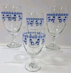 Set of 4 Libbey Snowman Holiday 16 oz 7” Glass Blue Winter Goblets
