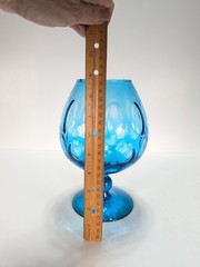 MCM Empoli Glass Blue Optic Brandy Snifter Oval/Thumbprint Hand Blown 1970 Italy