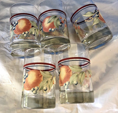 Corelle Coordinates Abundance Fruit Set of 5 Juice Glasses Corning 6/oz’s.