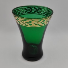 Bohemian Glass Set Of 4 Cordial Glasses Jewel Tones w/ Accent Gold Border 3″ T