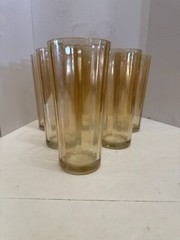 Vintage Libbey Peach Lustre Ribbed Iridescent 16 ounce Tumbler Glass Set of 6