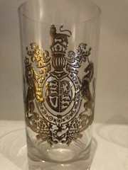 Cera Gold Lion Unicorn Crest Vintage MCM Hi Ball Set of 3 Glass Drinking Glasses