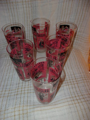 VTG Rare Pink & Black Set of 6 Federal Drinking Glass Tumblers