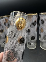 MCM Libbey 22k Gold Trim Coin Tom Collins 7” Highball Bar Glasses Set Of 8