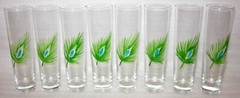 Set Of 8 Z GALLERIE PEACOCK FEATHER COOLER GLASSES 8″ NEW W TAGS ETCHED PAINTED