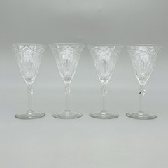 VTG 30’s 40’s ROCK SHARPE Cut Crystal Cocktail Coupe Glasses Dot Ribbon MCM ~ 4
