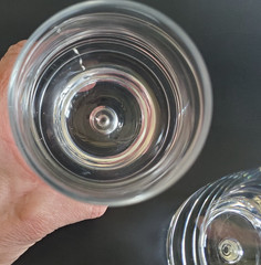 2 Clear Blown Art Glass Bubble in Heavy Base Tumblers Weighted 5″H Studio Discon