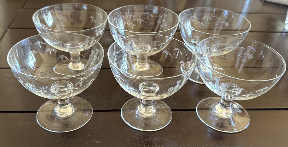 Vintage Retro Noritake Sasaki Bamboo Low Sherbet Clear Stem Set Of 6 MIB