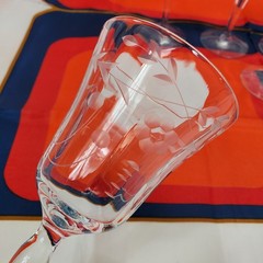 VTG Libbey Etched Stemmed Wine Glasses Set of 7 6in MCM Floral Goblets 2 3/4in