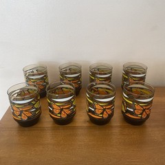 Set of 8 Vintage Libbey Monarch Butterfly Stackable Smokey Glass Tumblers MCM