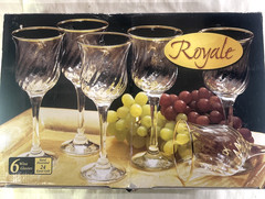 Royale 6 Wine Glasses Hand Decorated 24 KT Gold Vintage 3116 Excellent Condition