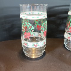 Indiana Glass Victorian Christmas 4 Glasses 5.75″ Wreaths Holly 16 oz Tumblers