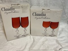 Lot of 4 Wine Glasses 4 Flutes-CLAUDIA Import Assoc – Faceted Ball Stem Ball Set