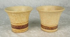 2 Pottery Craft Wine Cups Tan Brown Stripe Vintage Mid Century Modern