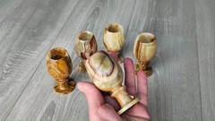 Beautiful Set of 5 Hand-Carved Natural Onyx Stone Goblets