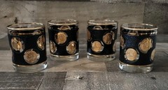 VTG 1960s Barware Libby 22k Gold Cera Coin Lowball Glasses Set of 4 Whiskey