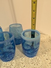 FENTON Vintage Cobalt Blue Daisy And Fern Opalescent Juice Glasses Set Of 6