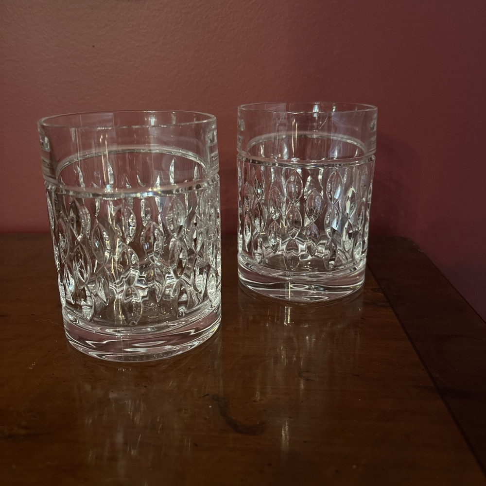 Set of 2 Ralph Lauren Crystal ASTON Double Old Fashioned Glasses Whiskey Rocks
