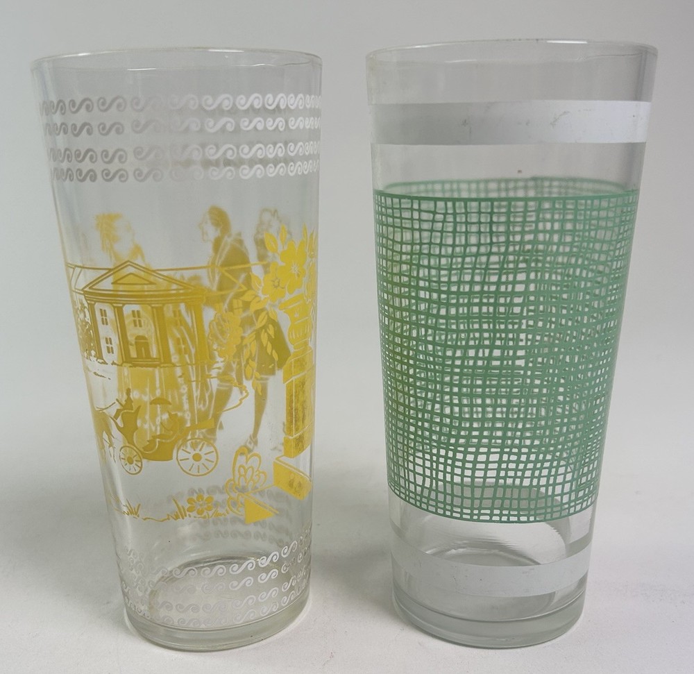 Vtg Hazel Atlas Americana Series Drinking Glass Tumblers Set Of 2 MCM Courting