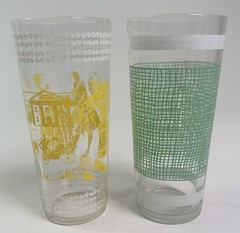 Vtg Hazel Atlas Americana Series Drinking Glass Tumblers Set Of 2 MCM Courting