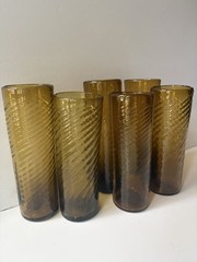 Vintage Mexican Hand Blown Amber Artisan Swirl HB Glasses(6)Character Variations