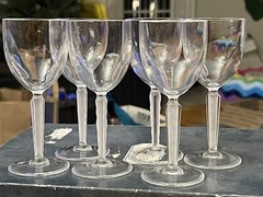 Set Of 6 JG Durand SOGARO Glass Goblet Frosted Angular Stem Cristal D’Arques 2oz