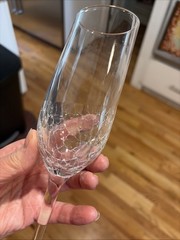 Set of 2 PIER 1 Angled Rim Crackle Clear 10″ Fluted Champagne Glasses Slanted